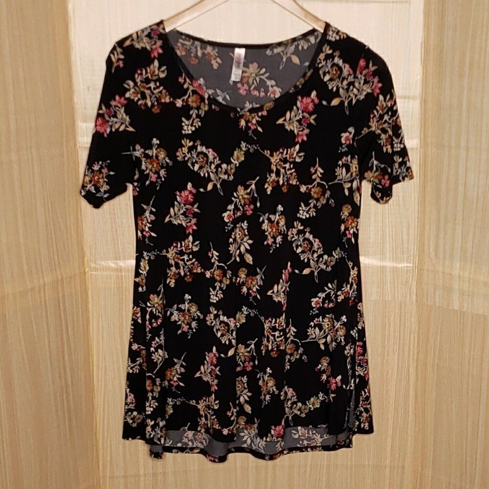 Lularoe Womens Black Floral Short Sleeve Mini Dress Medium